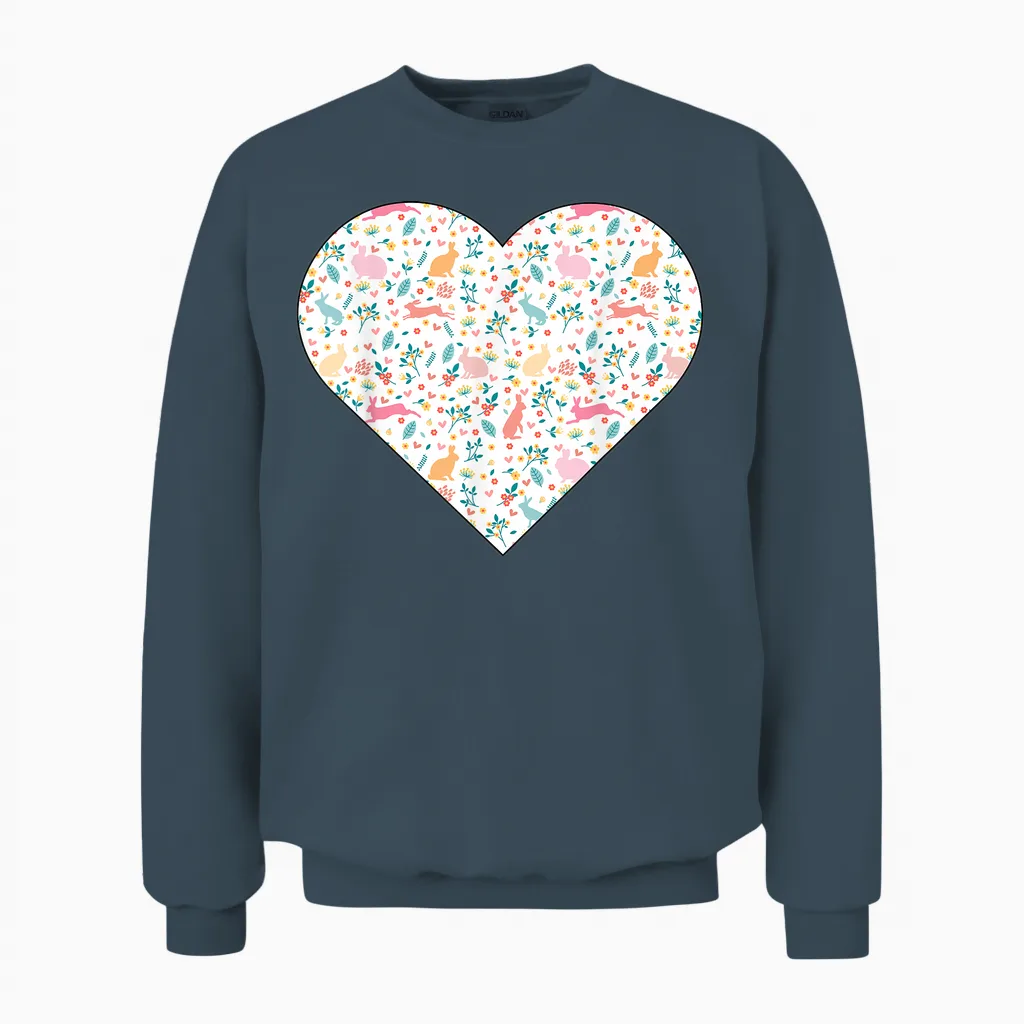 Cœur Rempli De Lapins Et De Verdure De Couleur Pastel Unisex Sweatshirt in Dark Heather