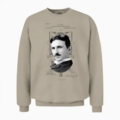 Miss Whimsy Nikola Tesla Photo Patent T-Shirt T-Shirt, Unisex-Erwachsene, Grey, S Unisex Sweatshirt - Sand