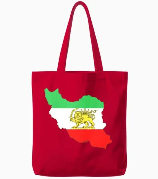 Persian Lion & Iran Map Wildlife Tote Bags in Red