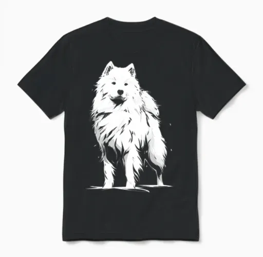 Motif Chien Samoyède Manche Longue Unisex T-Shirt in Black