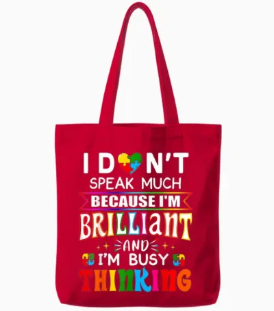 I Dont Speak Much Brilliant Autism Autistic Boys Girls Gift Tote Bags - Red