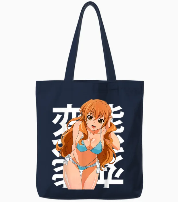 Esthétique Japonais Anime Beautiful Lewd Waifu Otaku Tote Bags in Navy