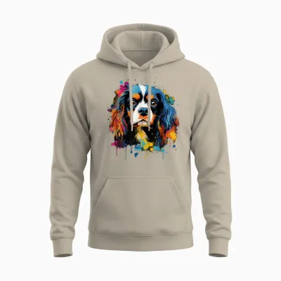 Bunte Cavalier King Charles Spaniel Hund Unisex Hoodie - Sand