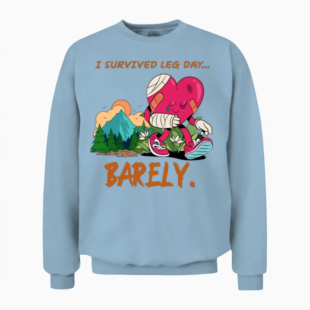 Funny Heart T-Shirt Design, Fitness and Wellness Unisex Sweatshirt in Light Blue