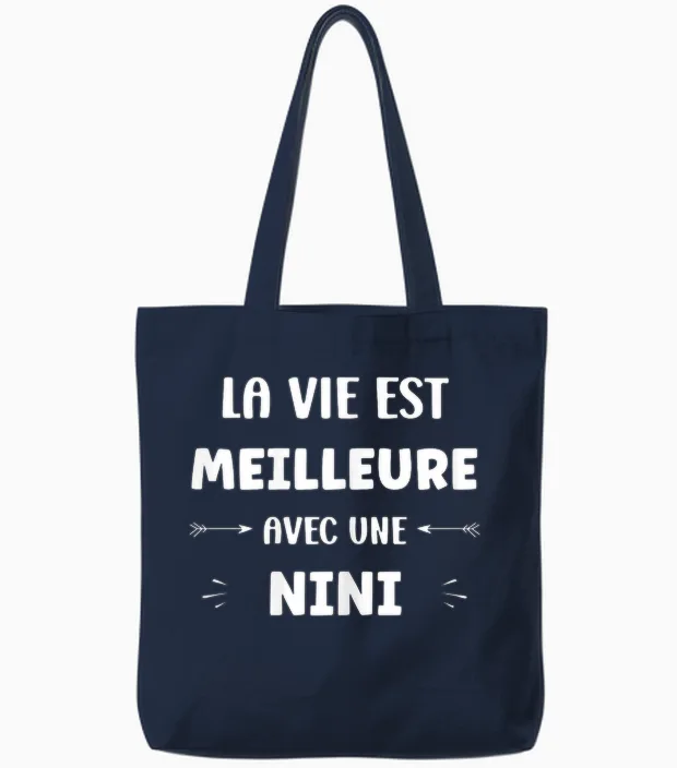 Humor Quote Nini Life Is Better with Nini T-Shirt, Black, Female X-Small Tote Bags in Navy