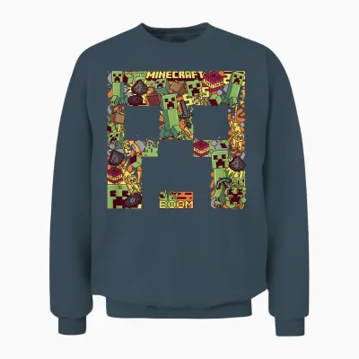 Minecraft Creeper Big Face Collage T-Shirt, Black Unisex Sweatshirt - Dark Heather