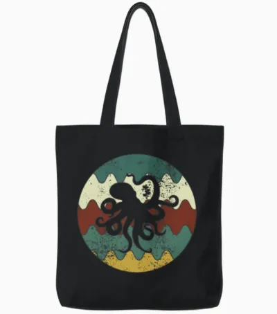 Octopus Retro Tote Bags - Black
