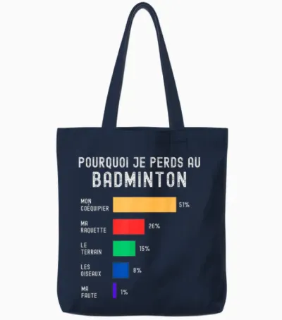 Maillot Badminton Je Peux Pas J'ai Badminton Gift Idea Bad T-Shirt, Black, S Tote Bags - Navy