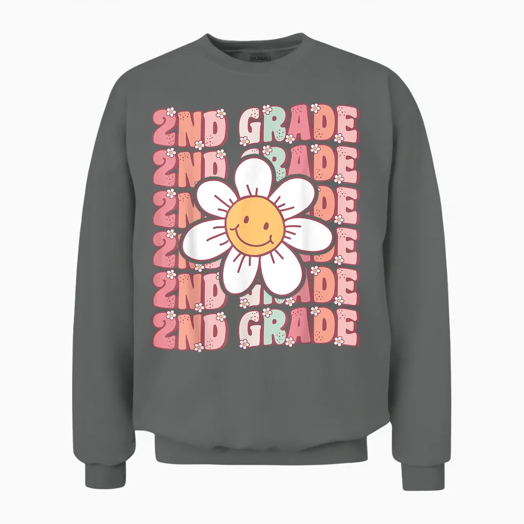 Groovy 2nd Grade Back to School First Day of Second Grade Unisex Sweatshirt in Graphite Heather