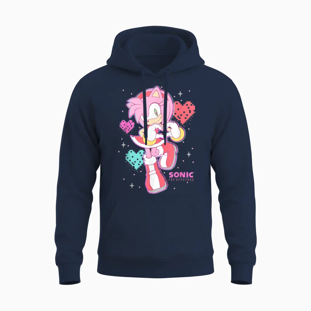 Sonic the Hedgehog Valentine's Day Cute Amy Rose Retro Logo Unisex Hoodie in Navy