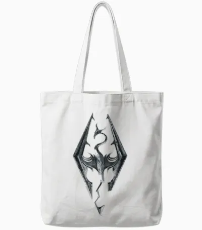 Ripple Junction X Elder Scrolls Dragon Emblem Skyrim T-Shirt, Black, S Tote Bags - White