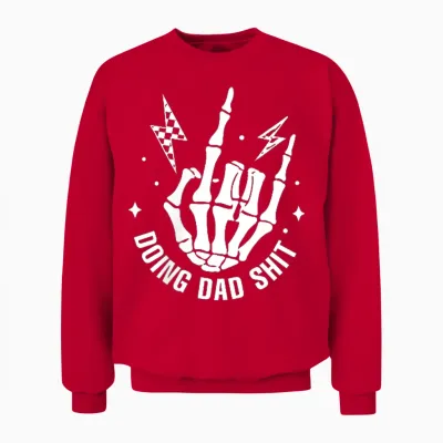 (2 Sided) Doing Dad Shit Funny Skeleton Toilet Unisex Sweatshirt - Red