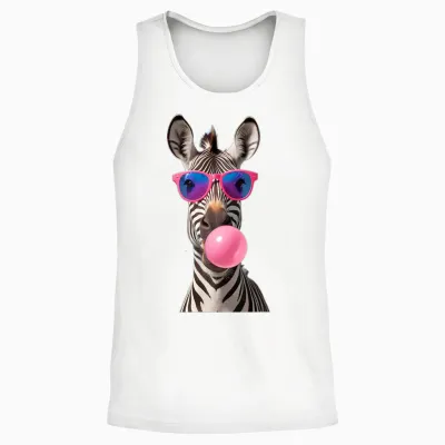 #snirt Funny Zebra Bubblegum Bubble Pink Sunglasses T-Shirt, Black Unisex Tank Top - White