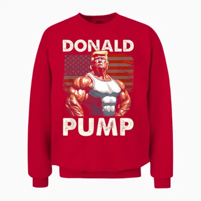 Funny Donald Pump Trump Weightlifting Workout Gym T-Shirt, Black, S Unisex Sweatshirt - Red