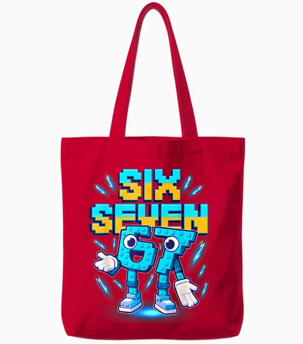 67 Six Seven 6-7 - Funny Italian Brainrot Kids Gaming Meme Tote Bags in Red