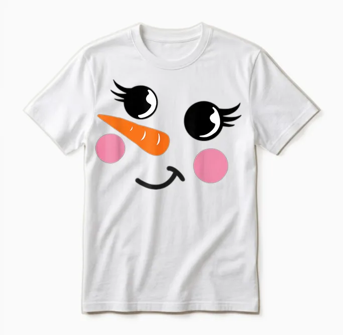 Eyelashes Christmas Outfit Snowman Face Costume Girl Kid Unisex T-Shirt in White