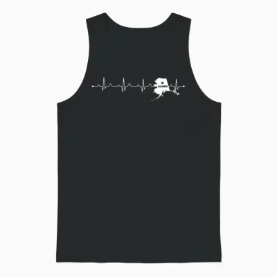 Title: Alaska Heartbeat Map Silhouette Home State Unisex Tank Top - Black