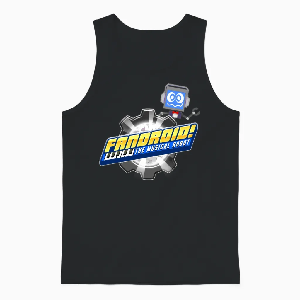 Fandroid Logo with Waving Fandroid Unisex Tank Top in Black