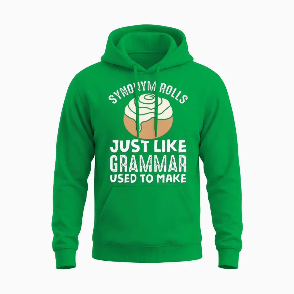 Synonym Rolls Meme English Grammar Teacher Pun Unisex Hoodie in Irish Green