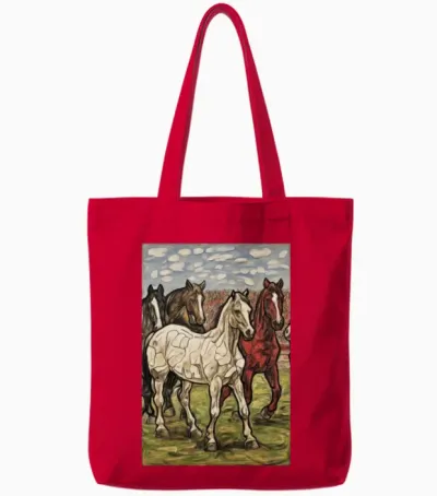 Horses in the Field Tote Bags - Red