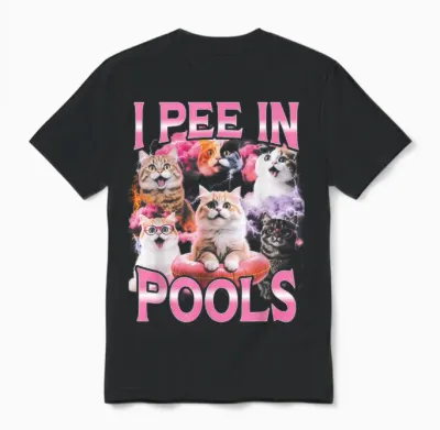 I Pee in Pools Lustige Bootleg Katze Unisex T-Shirt - Black