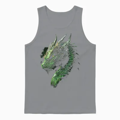 Green Dragon Mythical Illustration Green Dragon T-Shirt, Black Unisex Tank Top - Sport Grey