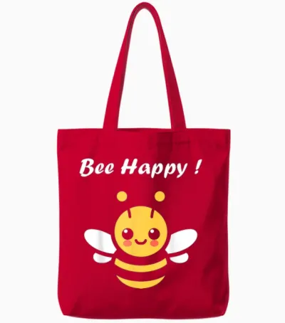 Cute Little Bee Funny Minimalist Bee Happy T-Shirt, Black, S Tote Bags - Red