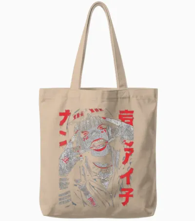 Harajuku Streetwear Cyberpunk Aesthetic Techwear Anime Manga T-Shirt, Black Tote Bags - Natural