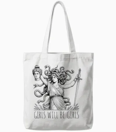 Vintage Girl Will Be Girls Medusa Feminist Clothing Tote Bags - White