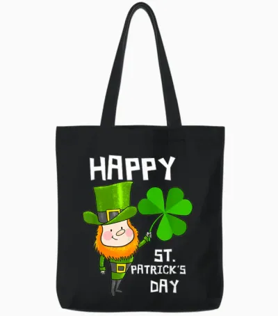 Happy St. Patrick's Day Kobold Erwachsene Männer Frauen Kinder Tote Bags - Black