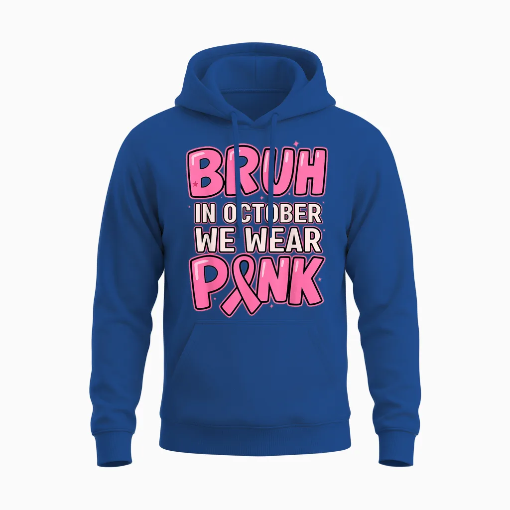 Breast Cancer Awareness October We Wear Pink Boys Kids Teens Unisex Hoodie in Royal