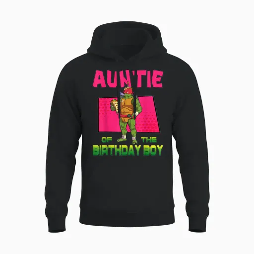 Mademark X Teenage Mutant Ninja Turtles - Raphael Auntie of the Birthday Boy Pizza Theme Party Unisex Hoodie in Black
