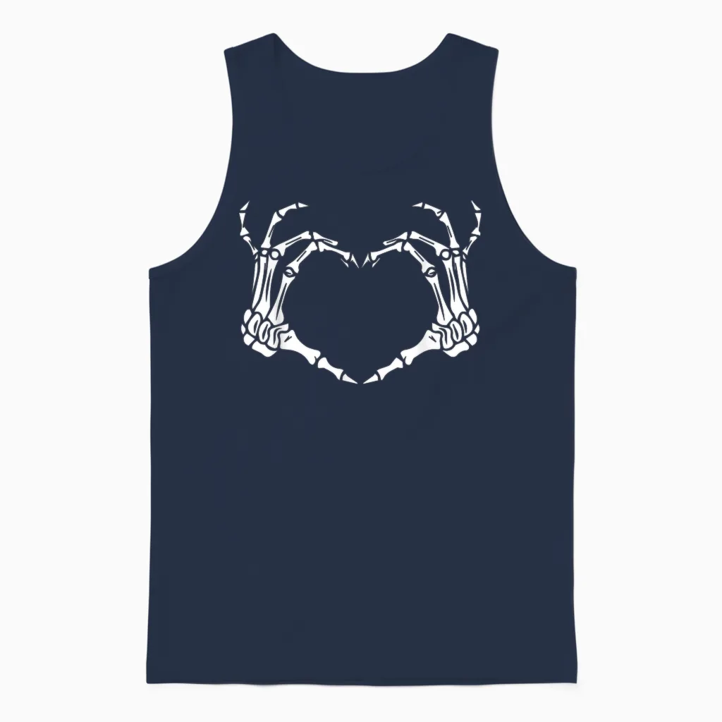 Skeleton Hand Heart Halloween Funny Bones Love Unisex Tank Top in Navy
