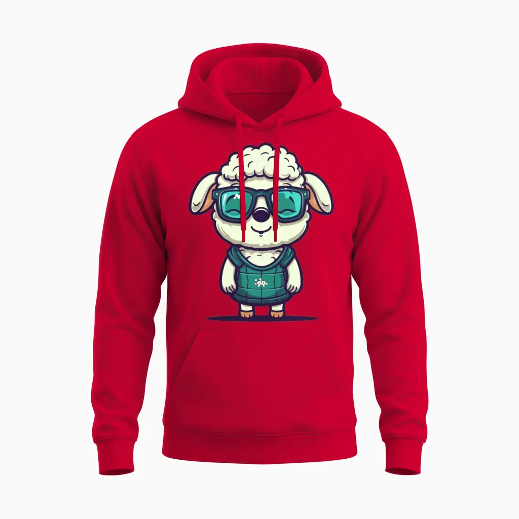 Funny Sheep with Sunglasses Unisex Hoodie in Red