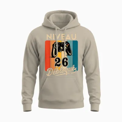 Level 26 Years Male 1999 Birthday Gamer Level 26 Man Unisex Hoodie - Sand
