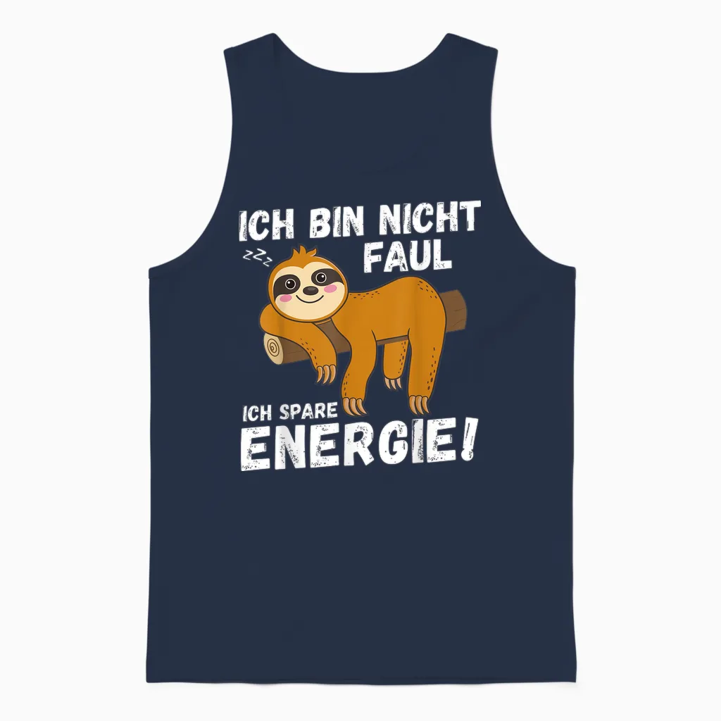 I Am Not Faul Save Energy Sloth Funny T-Shirt, Black Unisex Tank Top in Navy