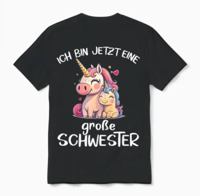 Ich Bin Jetzt Eine Große Schwester Unicorn Sun Girls' Unisex T-Shirt - Black
