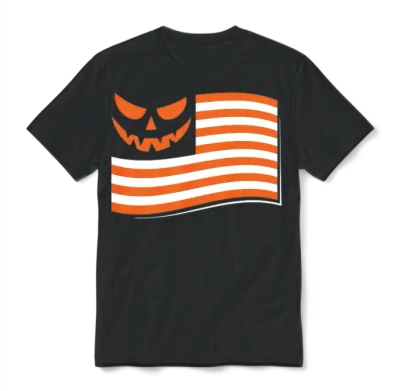 Smiling Jack O'lantern Flag Patriotic Halloween Unisex T-Shirt - Black