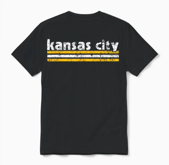 Kc Tee Kansas City Retro Vintage Distressed 3 Stripes Red Kc Unisex T-Shirt in Black