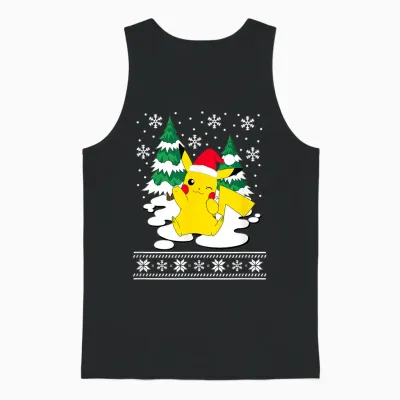 Pokémon - Pikachu Christmas Snowy Pattern Unisex Tank Top - Black