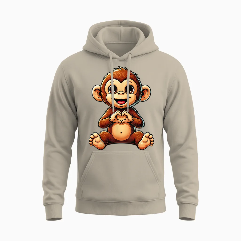 Affe Mit Herz | Süßes äffchen Mit Herzsymbol Unisex Hoodie in Sand