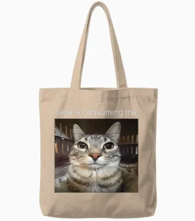 Rage Is Consuming Me Silly Staring Cat Meme Tote Bags - Natural