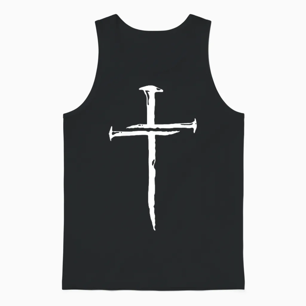 Modern Christian Faith Apparel Gifts Christian Minimalist Religious Jesus Christ Three Nails Cross Unisex Tank Top in Black
