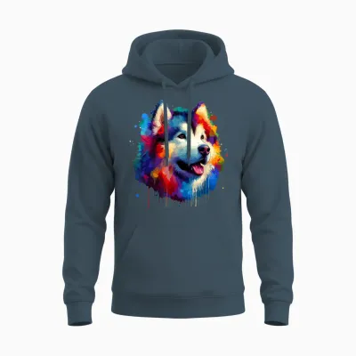 Colorful Splash Art Alaskan Malamute Unisex Hoodie - Dark Heather