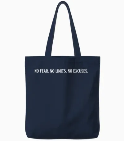 No Fear No Limits No Excuses Motivation Motivation T-Shirt, Black Tote Bags - Navy