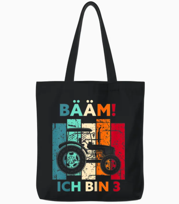 Bรครคm! Ich Bin 3 Jahre Drei Junge 3. Geburtstag Traktor Tote Bags in Black
