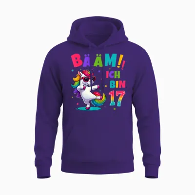 17th Birthday Boy Girl Party Outfit Unicorn Gifts T-Shirt, Black Unisex Hoodie - Purple