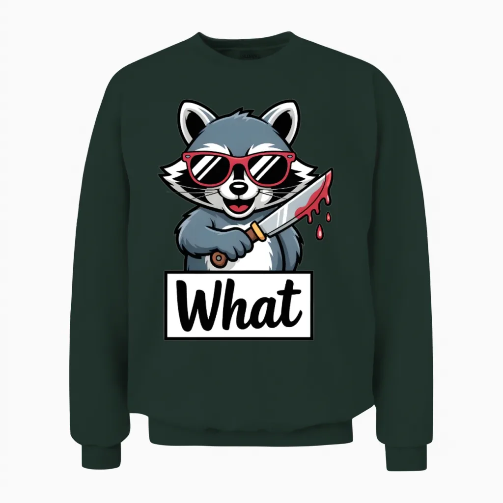 Funny Raccoon in Sunglasses Meme Unisex Sweatshirt in Forest