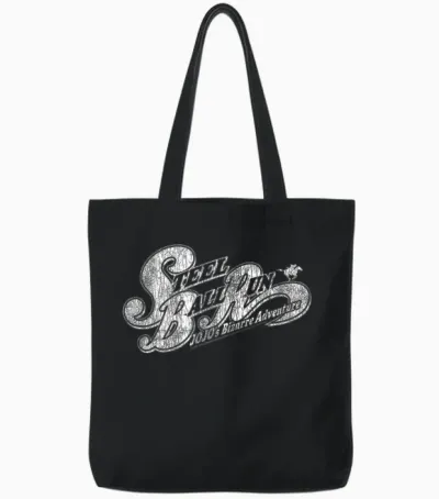 Steel Ball Run Distressed White Show Logo Anime Tote Bags - Black