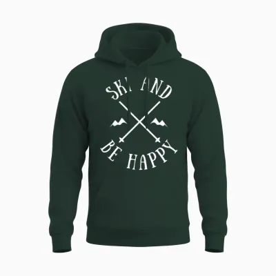 Ski and Be Happy Funny Skiing Unisex Hoodie - Forest